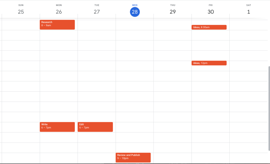 My calendar process for creating content